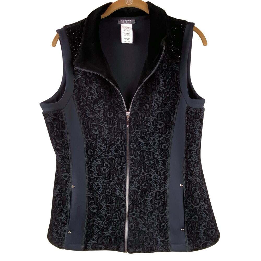 Dolcezza Art To Wear Vest Size M Black Lace Zip Front